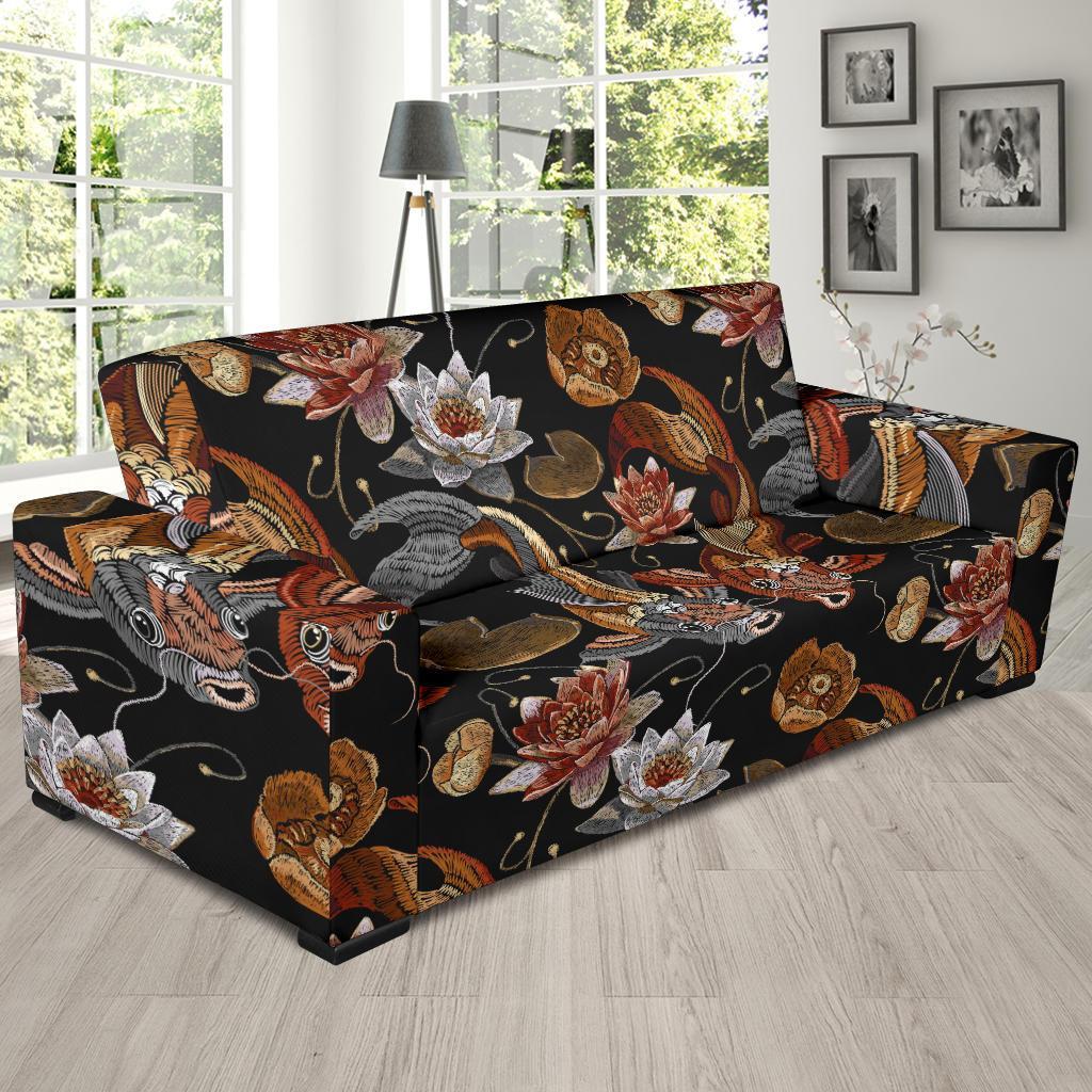 Koi Fish Crochet Lotus Pattern Print Sofa Covers-grizzshop