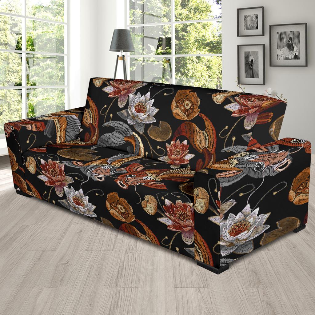 Koi Fish Crochet Lotus Pattern Print Sofa Covers-grizzshop