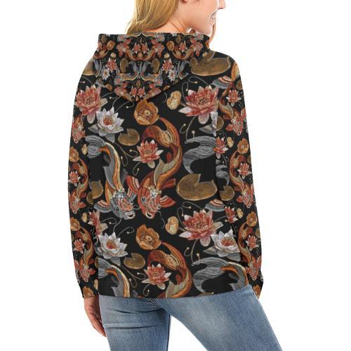 Koi Fish Crochet Lotus Pattern Print Women Pullover Hoodie-grizzshop