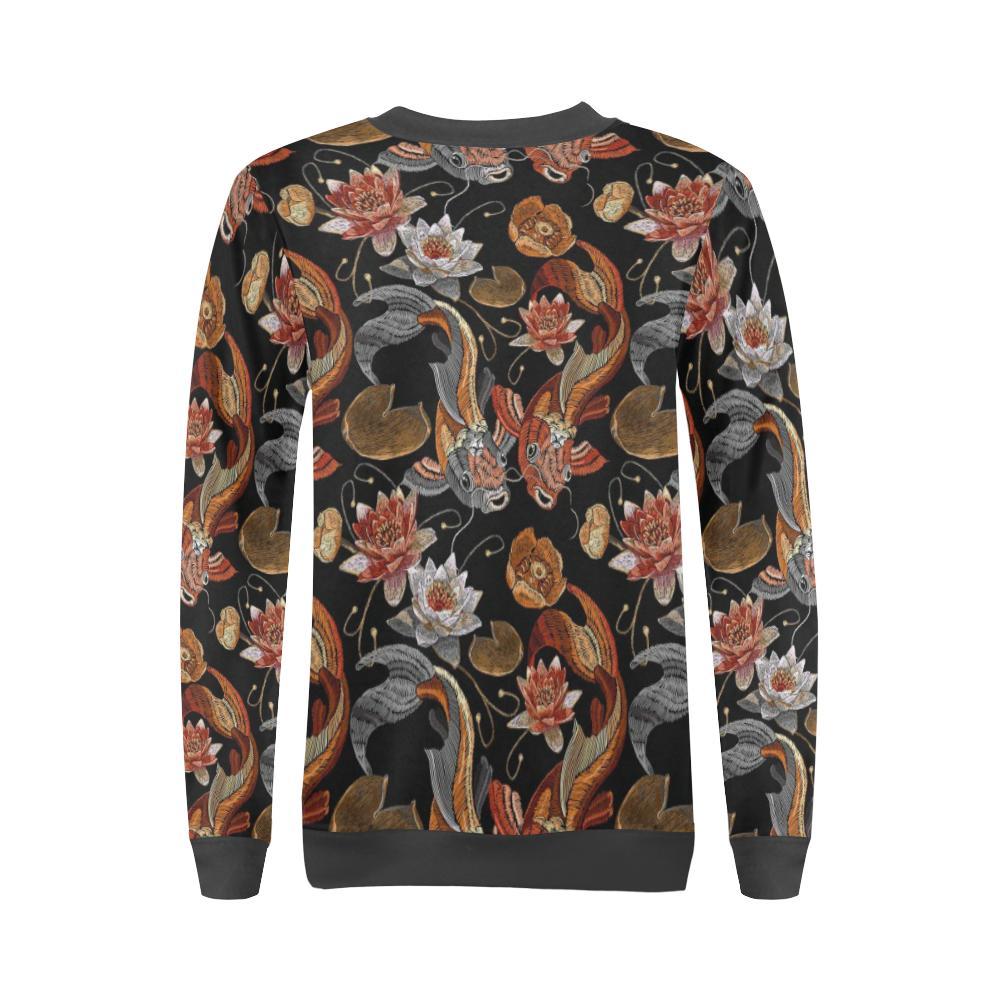 Koi Fish Crochet Lotus Pattern Print Women's Sweatshirt-grizzshop