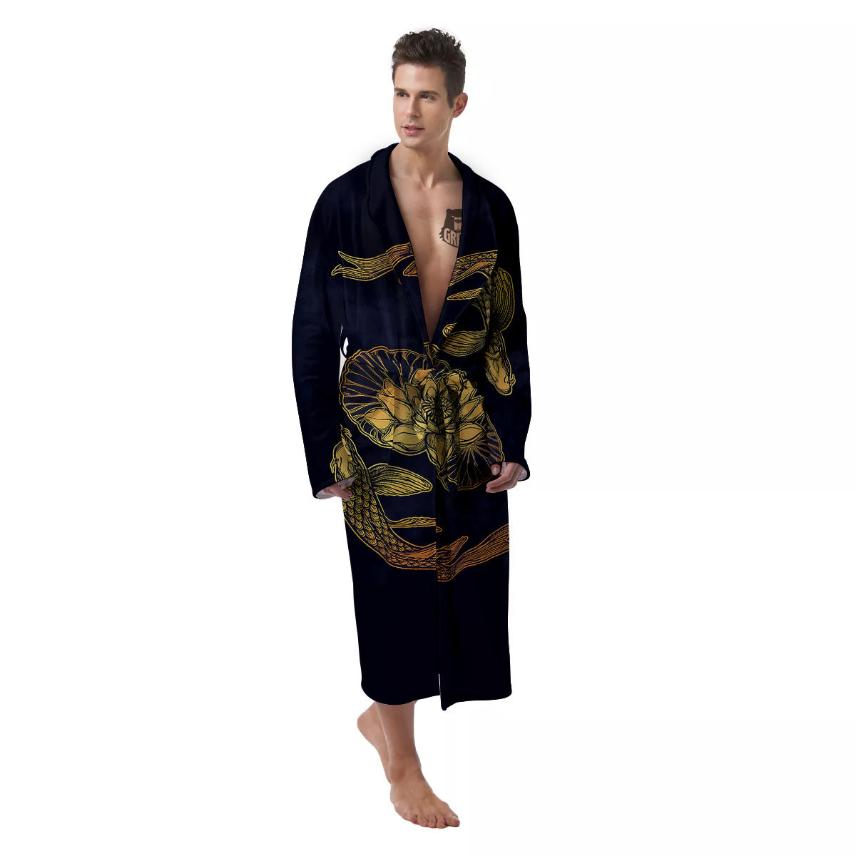 Koi Fish Golden Spiritual Print Men's Robe-grizzshop