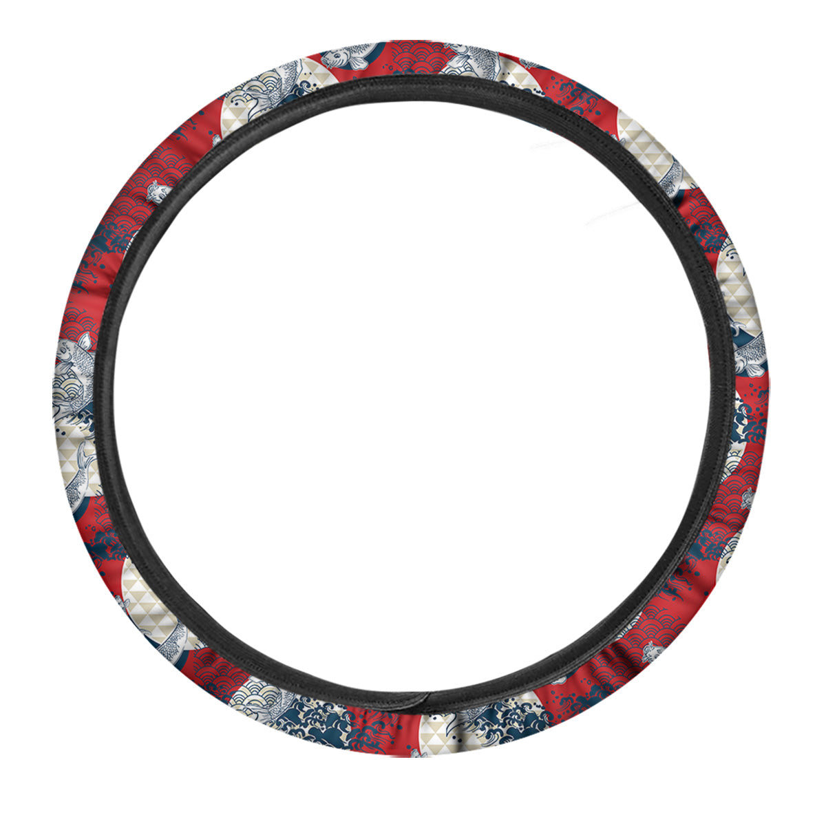 Koi Fish Japanese Wave Print Pattern Car Steering Wheel Cover-grizzshop
