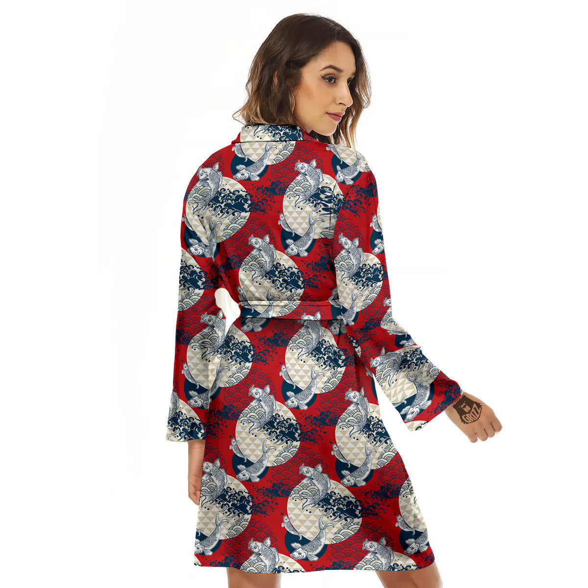 Koi Fish Japanese Wave Print Pattern Women's Robe-grizzshop