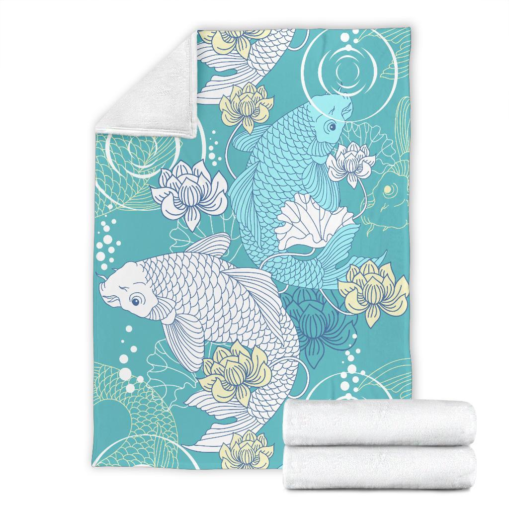 Koi Fish Lotus Pattern Print Blanket-grizzshop