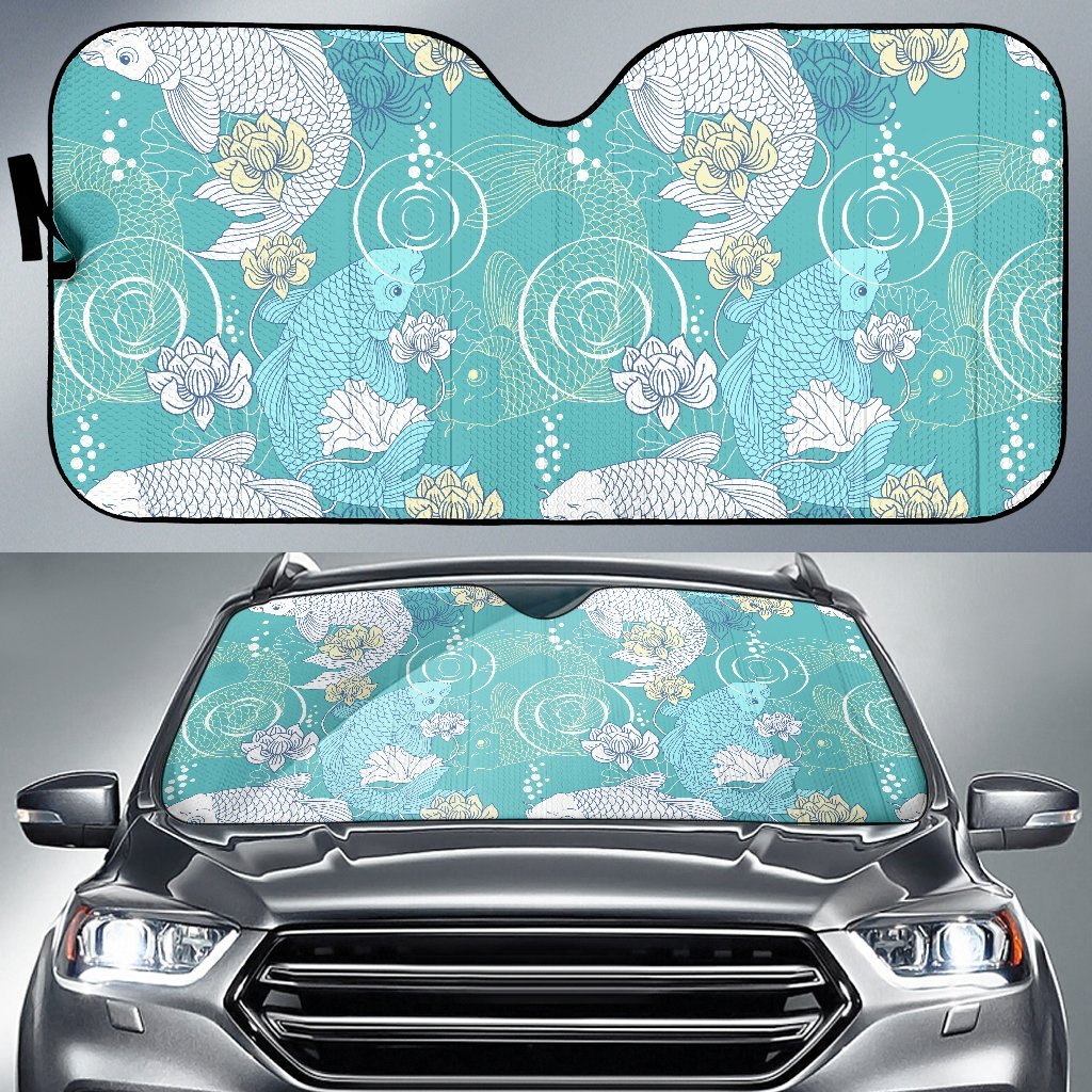 Koi Fish Lotus Pattern Print Car Sun Shade-grizzshop