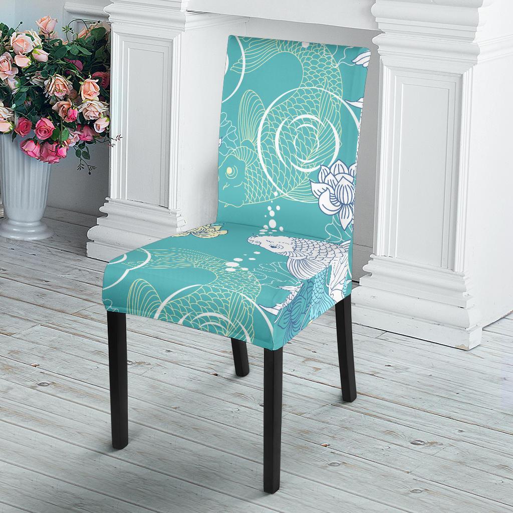 Koi Fish Lotus Pattern Print Chair Cover-grizzshop