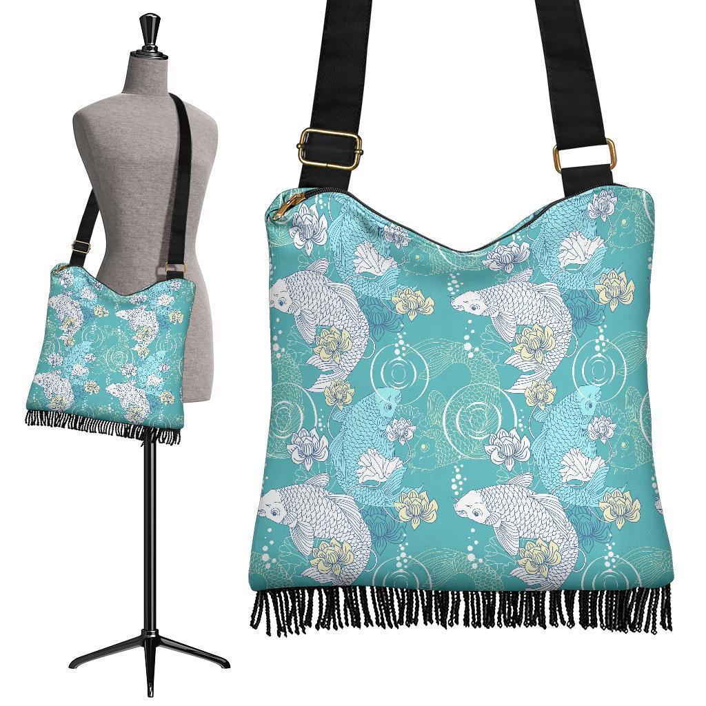 Koi Fish Lotus Pattern Print Crossbody Bags-grizzshop