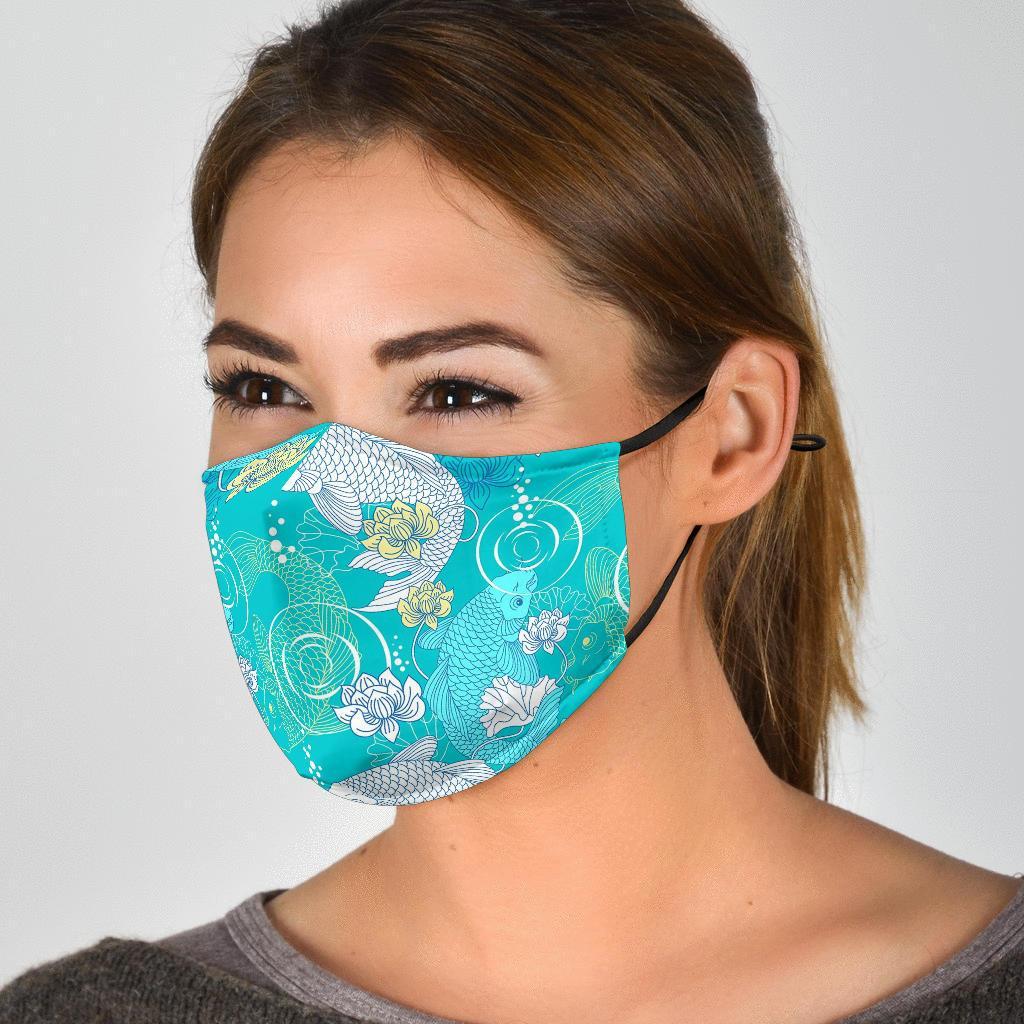 Koi Fish Lotus Pattern Print Face Mask-grizzshop