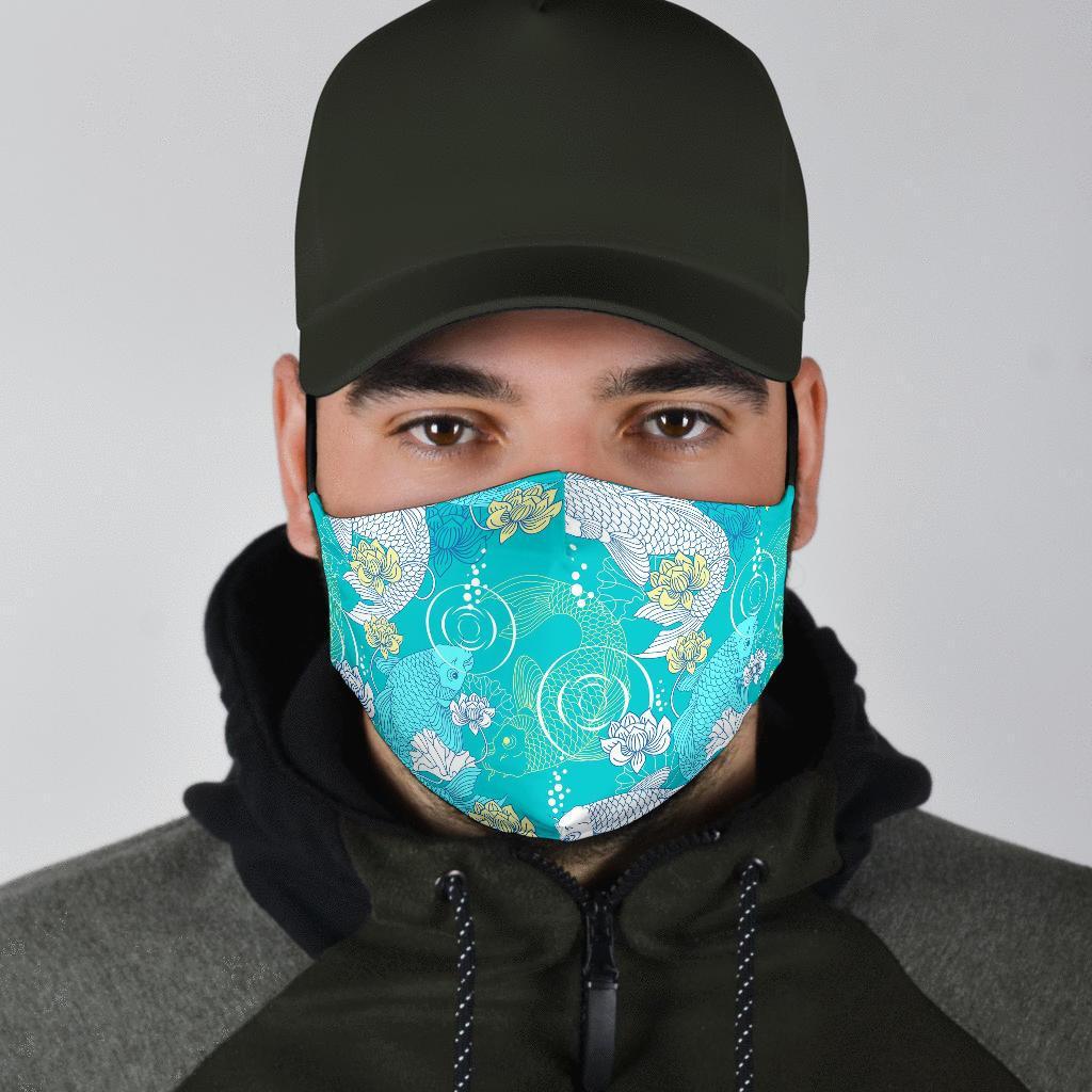 Koi Fish Lotus Pattern Print Face Mask-grizzshop