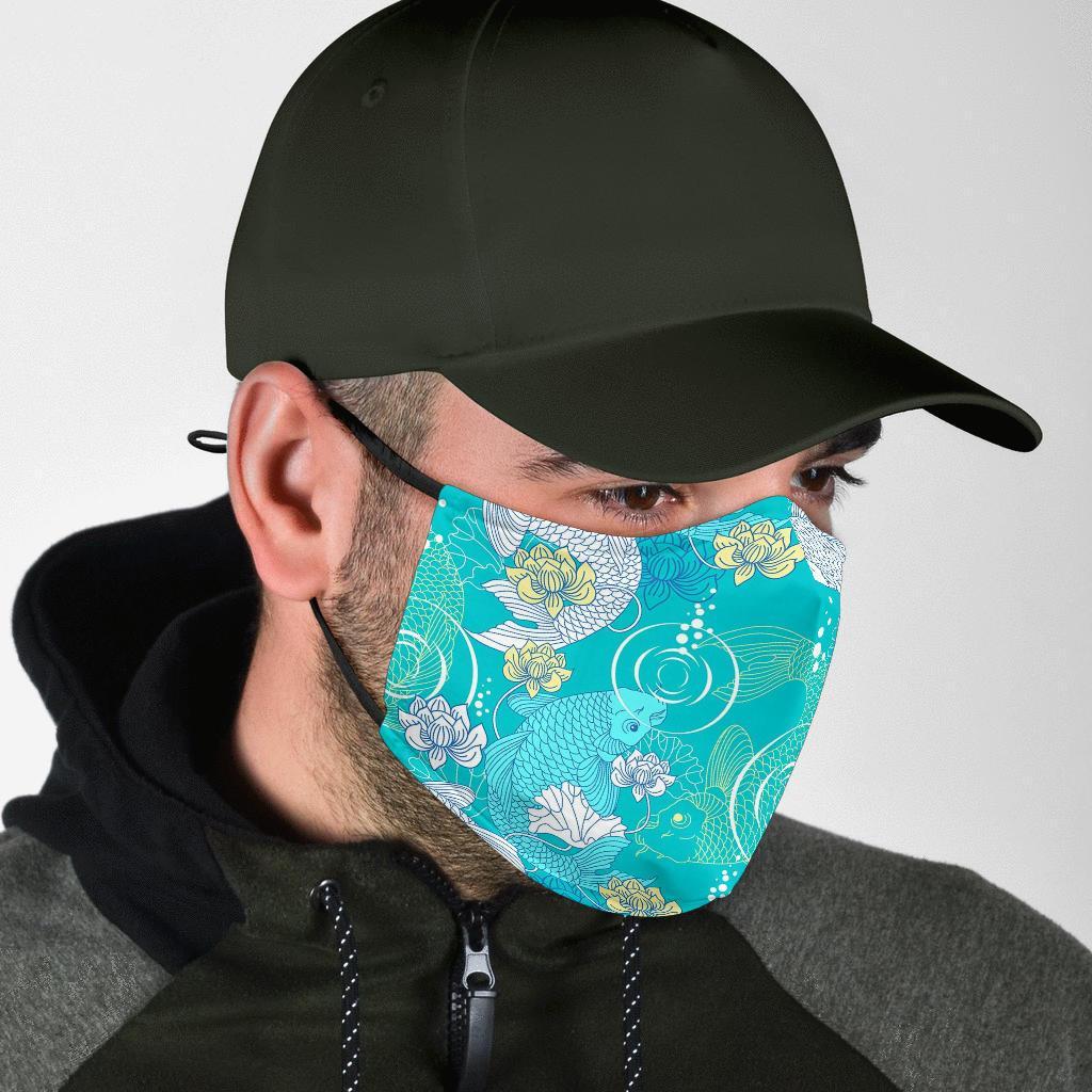 Koi Fish Lotus Pattern Print Face Mask-grizzshop