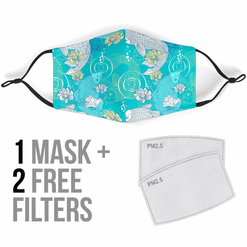 Koi Fish Lotus Pattern Print Face Mask-grizzshop