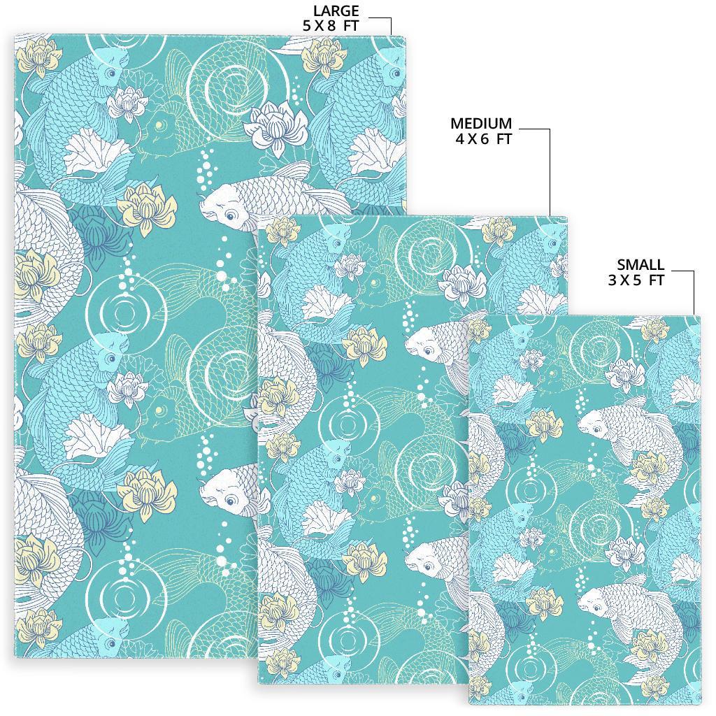 Koi Fish Lotus Pattern Print Floor Mat-grizzshop