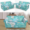 Koi Fish Lotus Pattern Print Loveseat Cover-grizzshop