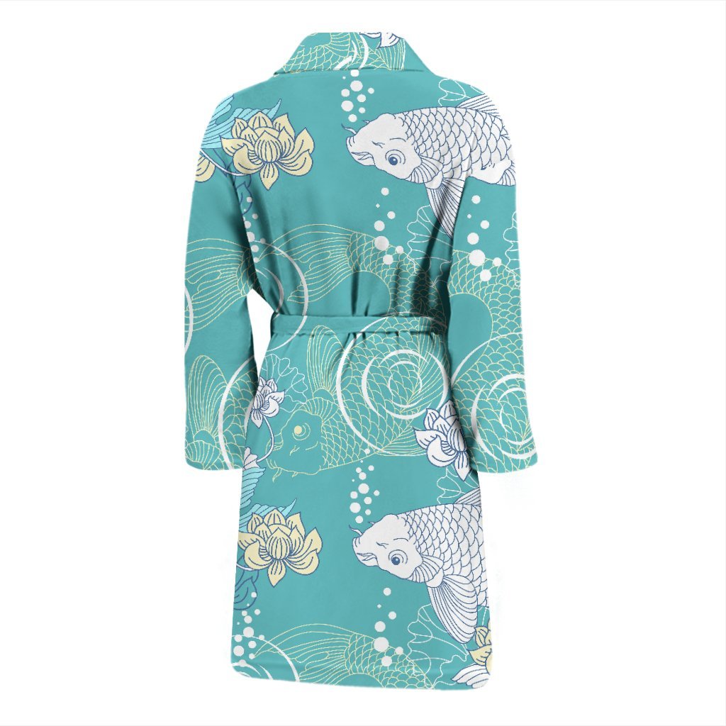 Koi Fish Lotus Pattern Print Men Long Robe-grizzshop