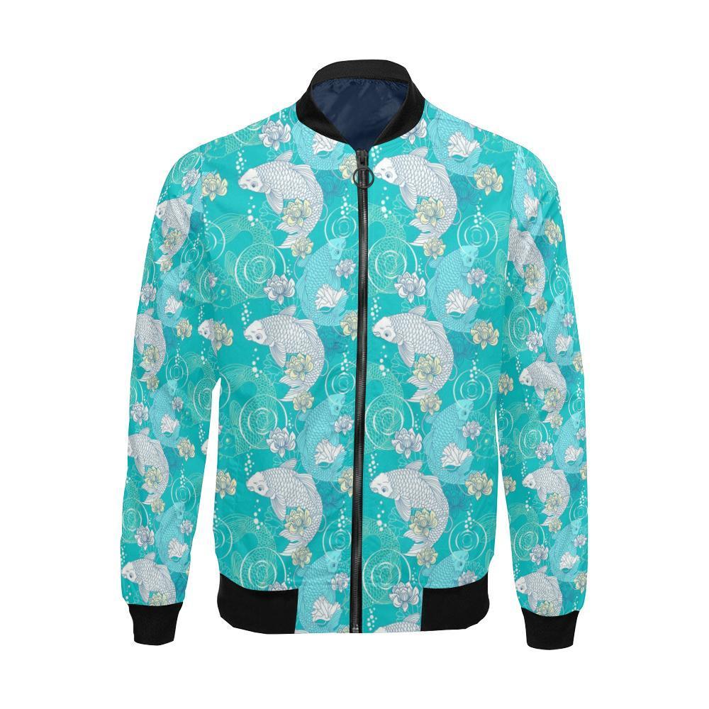 Koi Fish Lotus Pattern Print Men's Bomber Jacket-grizzshop