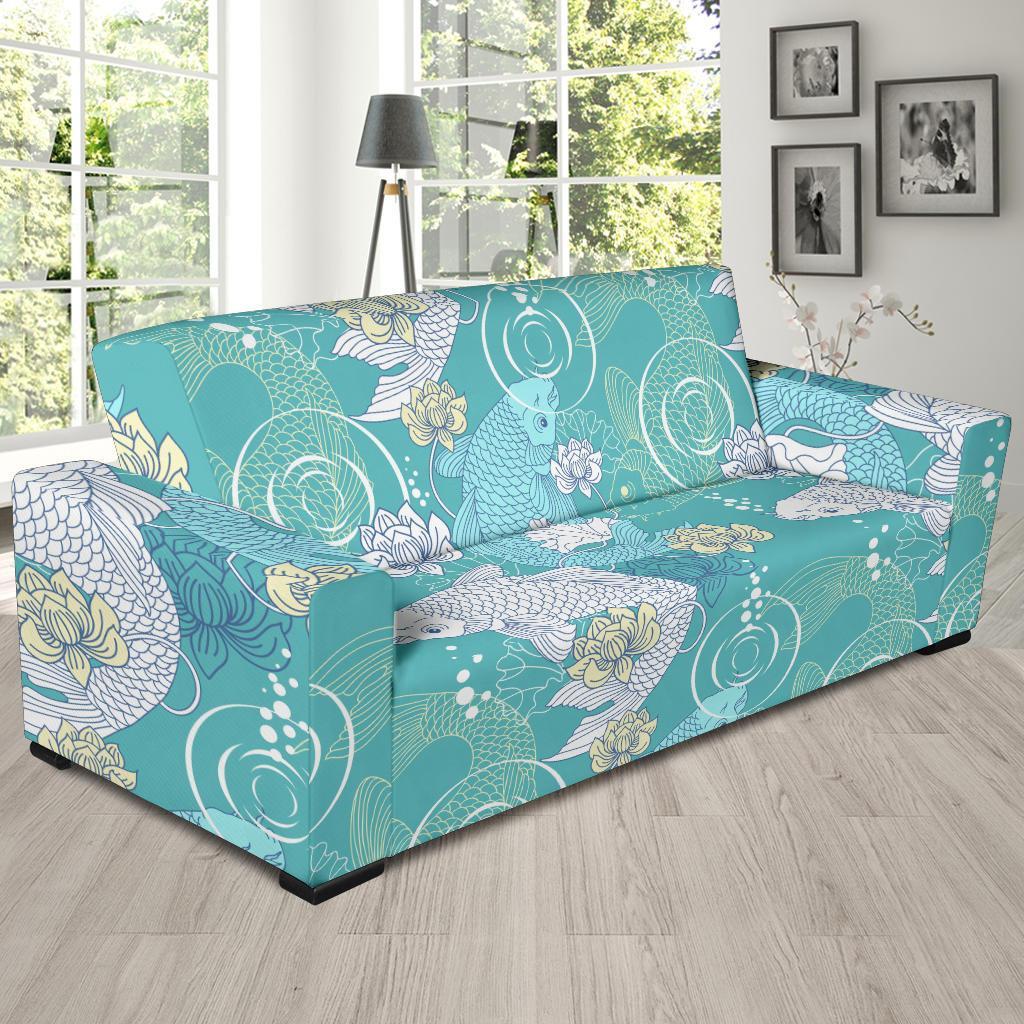 Koi Fish Lotus Pattern Print Sofa Covers-grizzshop