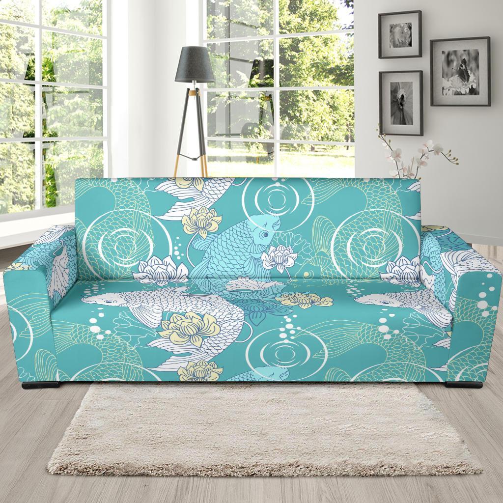 Koi Fish Lotus Pattern Print Sofa Covers-grizzshop