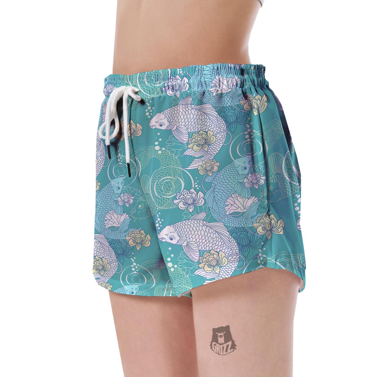 Koi Fish Lotus Pattern Print Women's Shorts-grizzshop