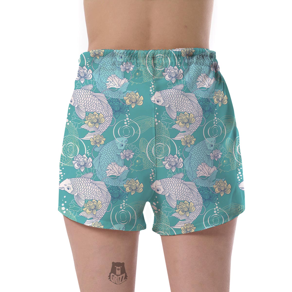 Koi Fish Lotus Pattern Print Women's Shorts-grizzshop