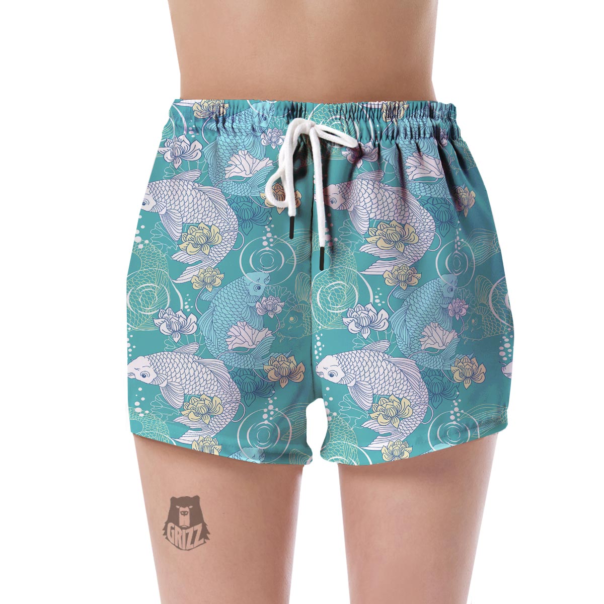 Koi Fish Lotus Pattern Print Women's Shorts-grizzshop