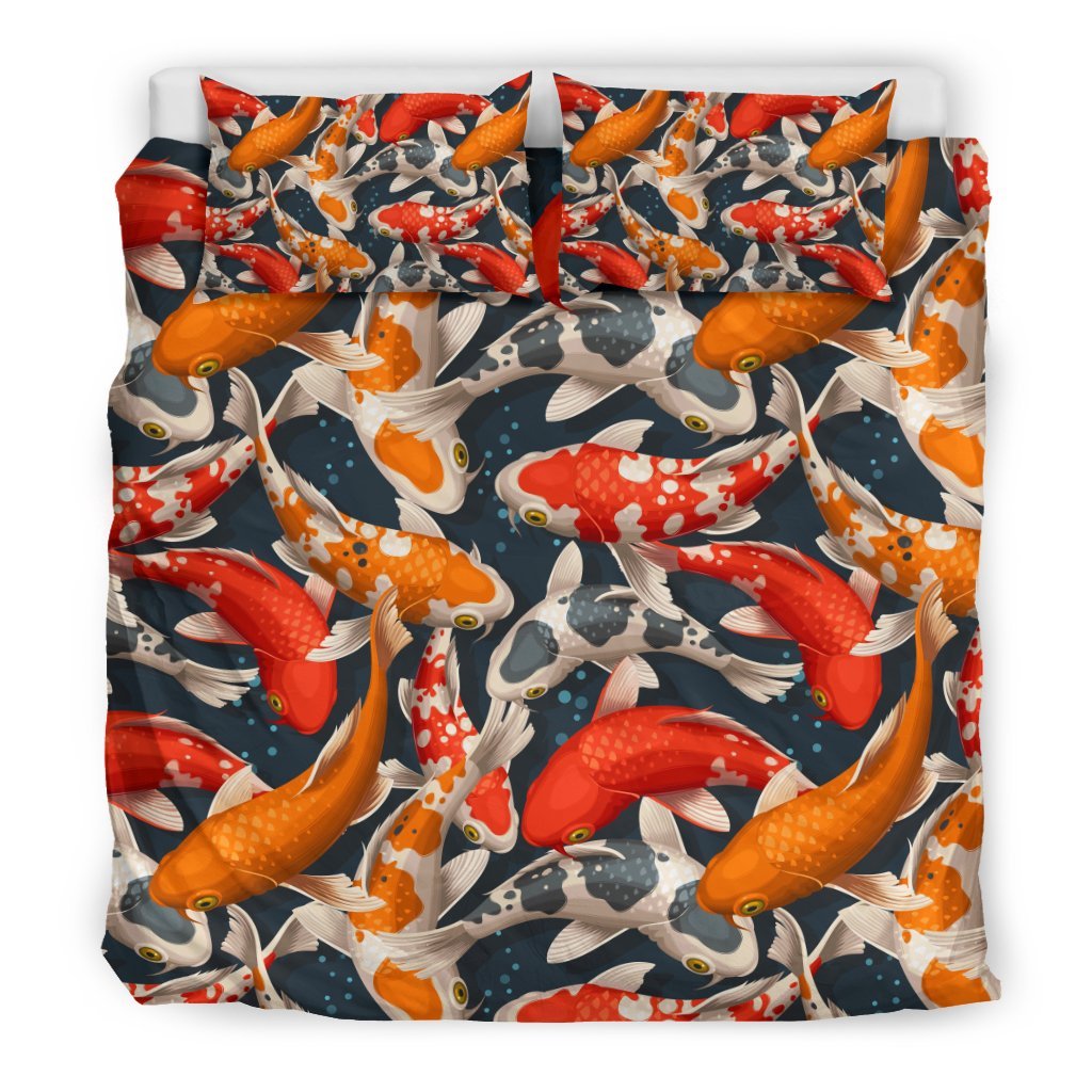 Koi Fish Pattern Print Duvet Cover Bedding Set-grizzshop