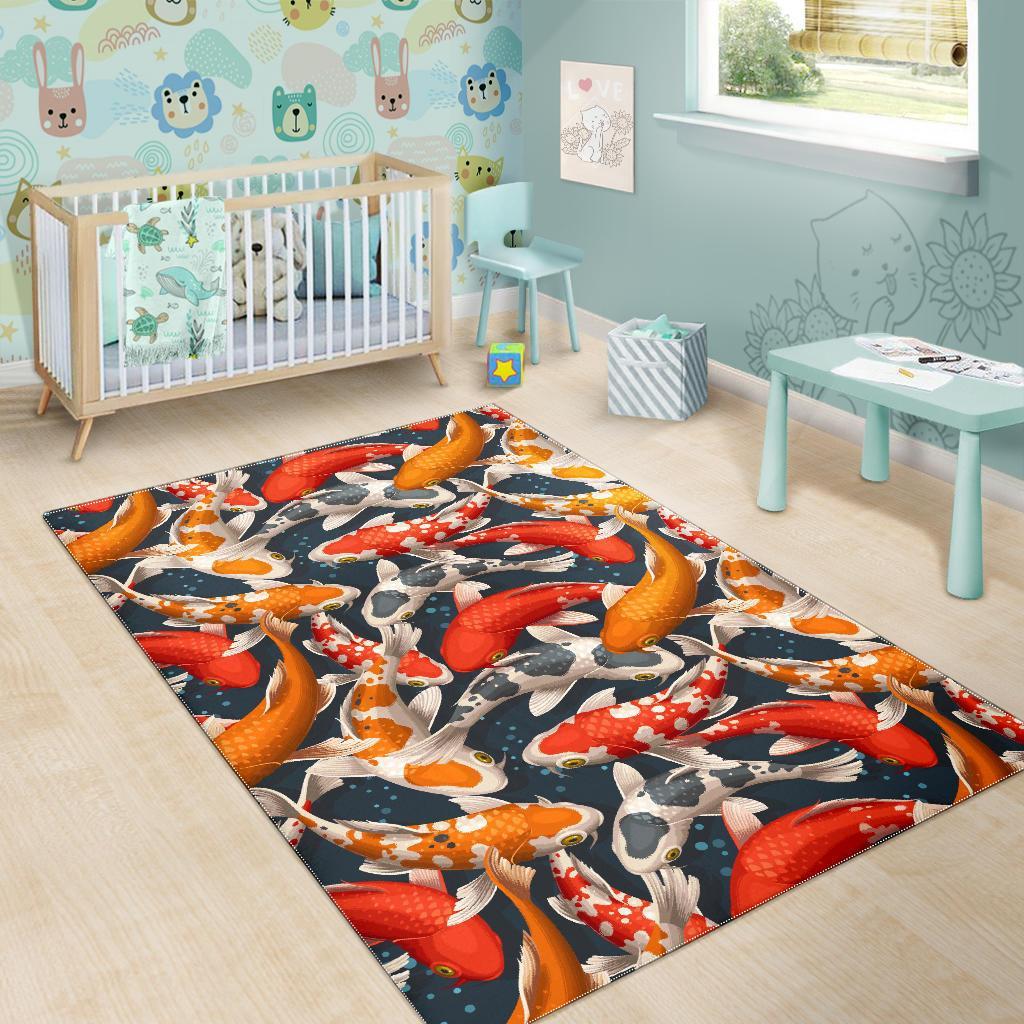 Koi Fish Pattern Print Floor Mat-grizzshop