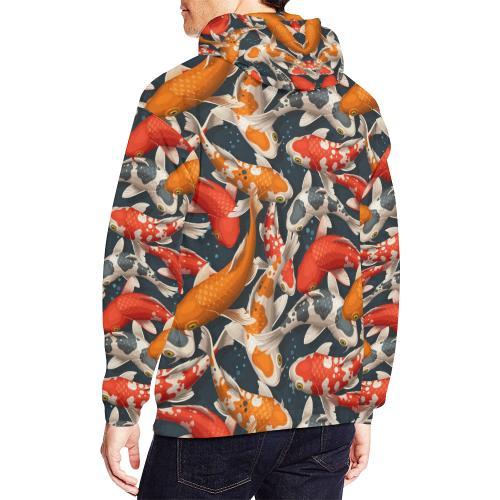 Koi Fish Pattern Print Men Pullover Hoodie-grizzshop