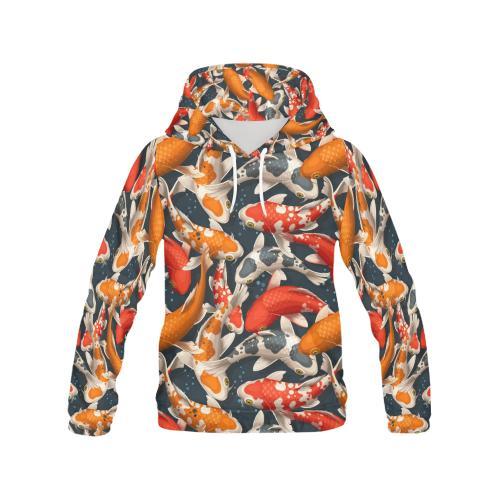 Koi Fish Pattern Print Men Pullover Hoodie-grizzshop
