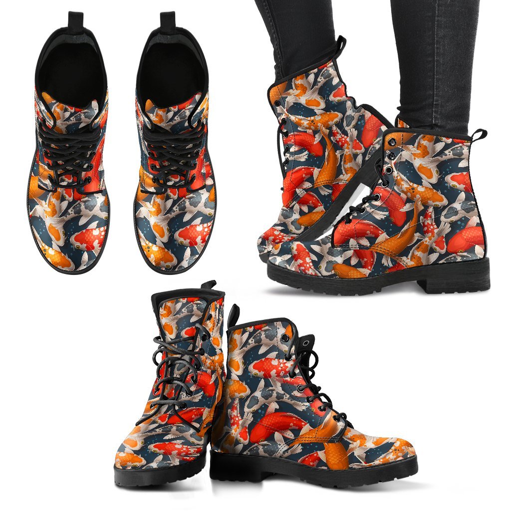 Koi Fish Pattern Print Men Women Leather Boots-grizzshop