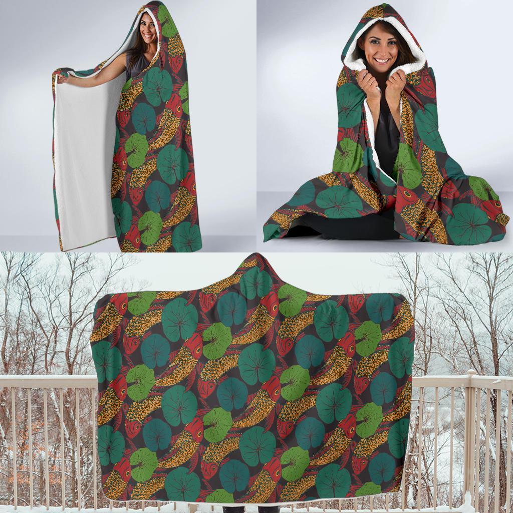 Koi Fish Print Pattern Hooded Blanket-grizzshop