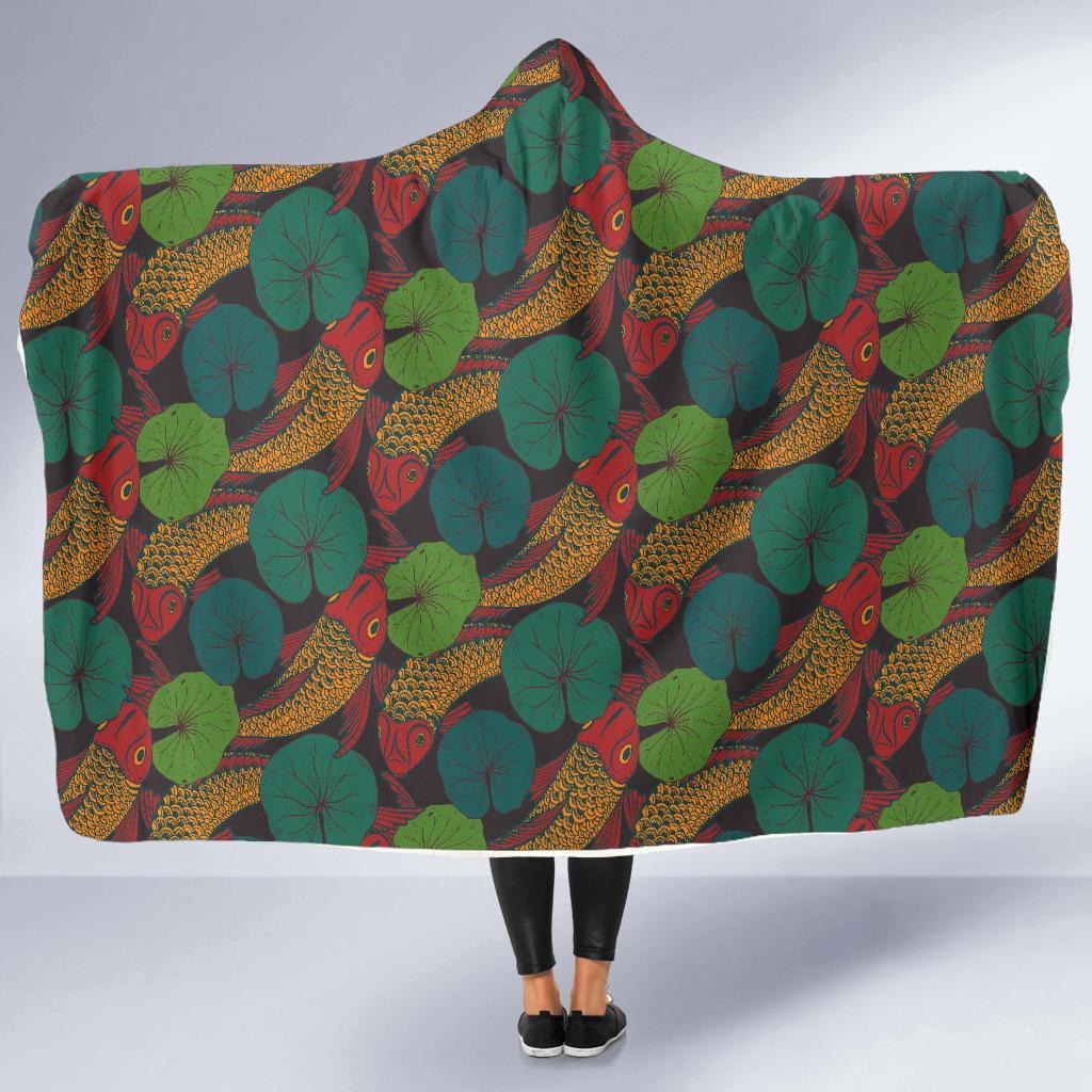 Koi Fish Print Pattern Hooded Blanket-grizzshop