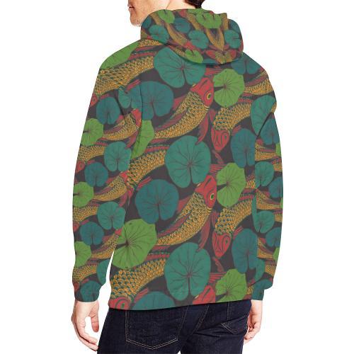 Koi Fish Print Pattern Men Pullover Hoodie-grizzshop