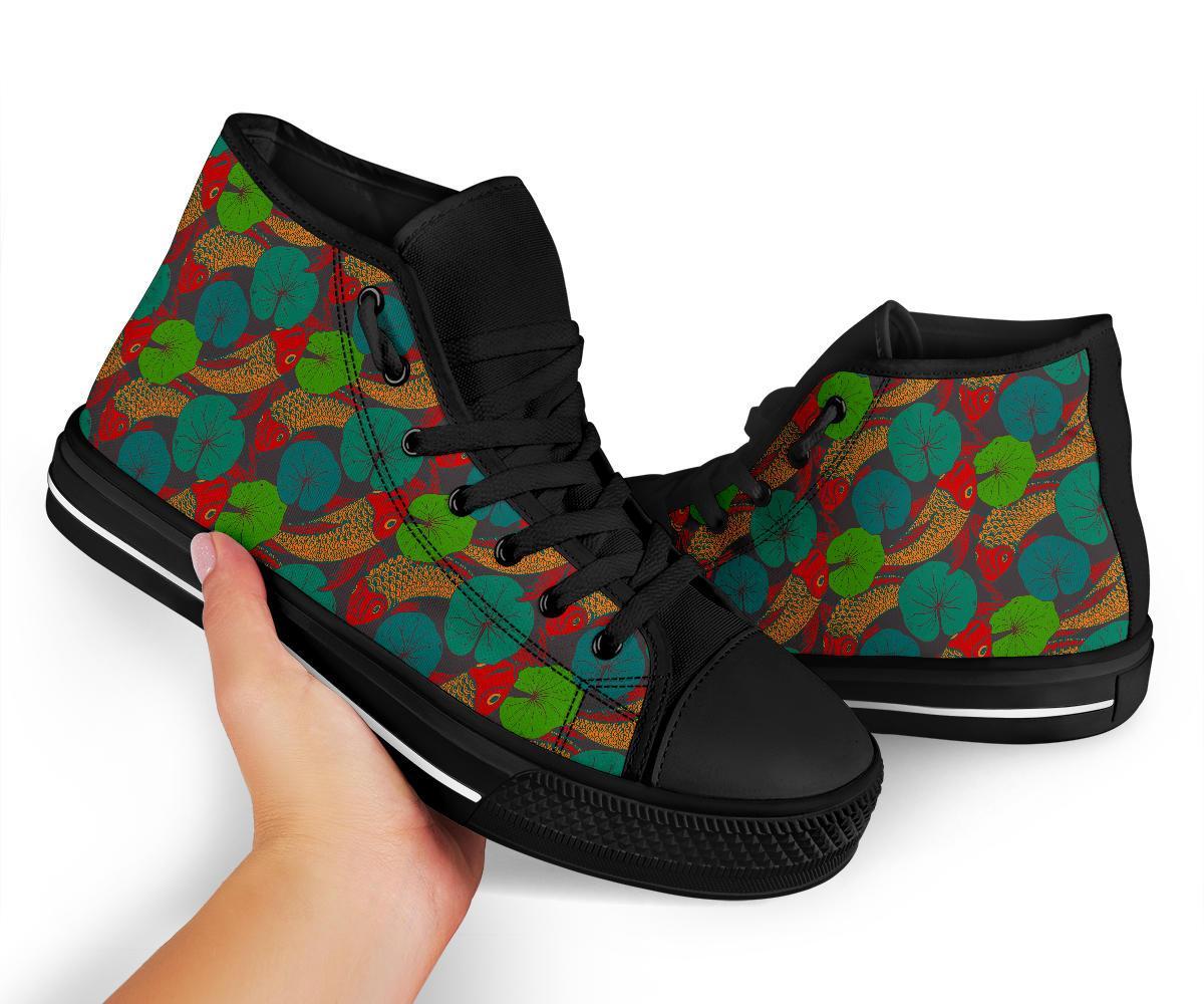 Koi Fish Print Pattern Men Women's High Top Shoes-grizzshop