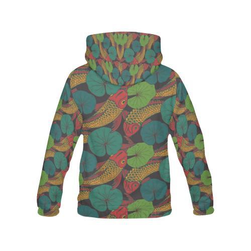 Koi Fish Print Pattern Women Pullover Hoodie-grizzshop