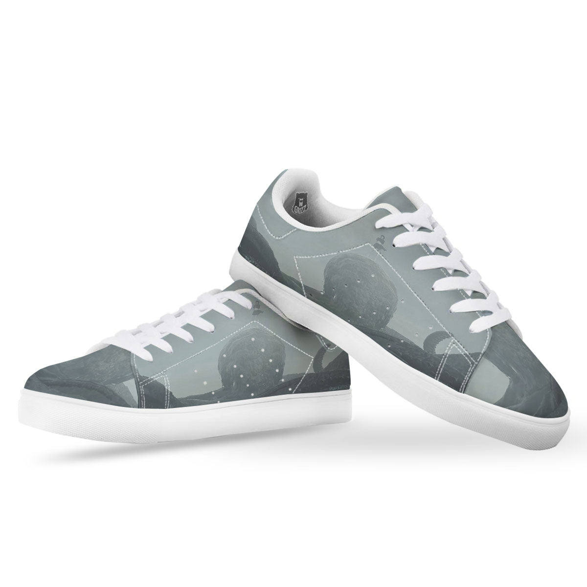 Kraken And Girl On Sea Print White Low Top Sneakers-grizzshop