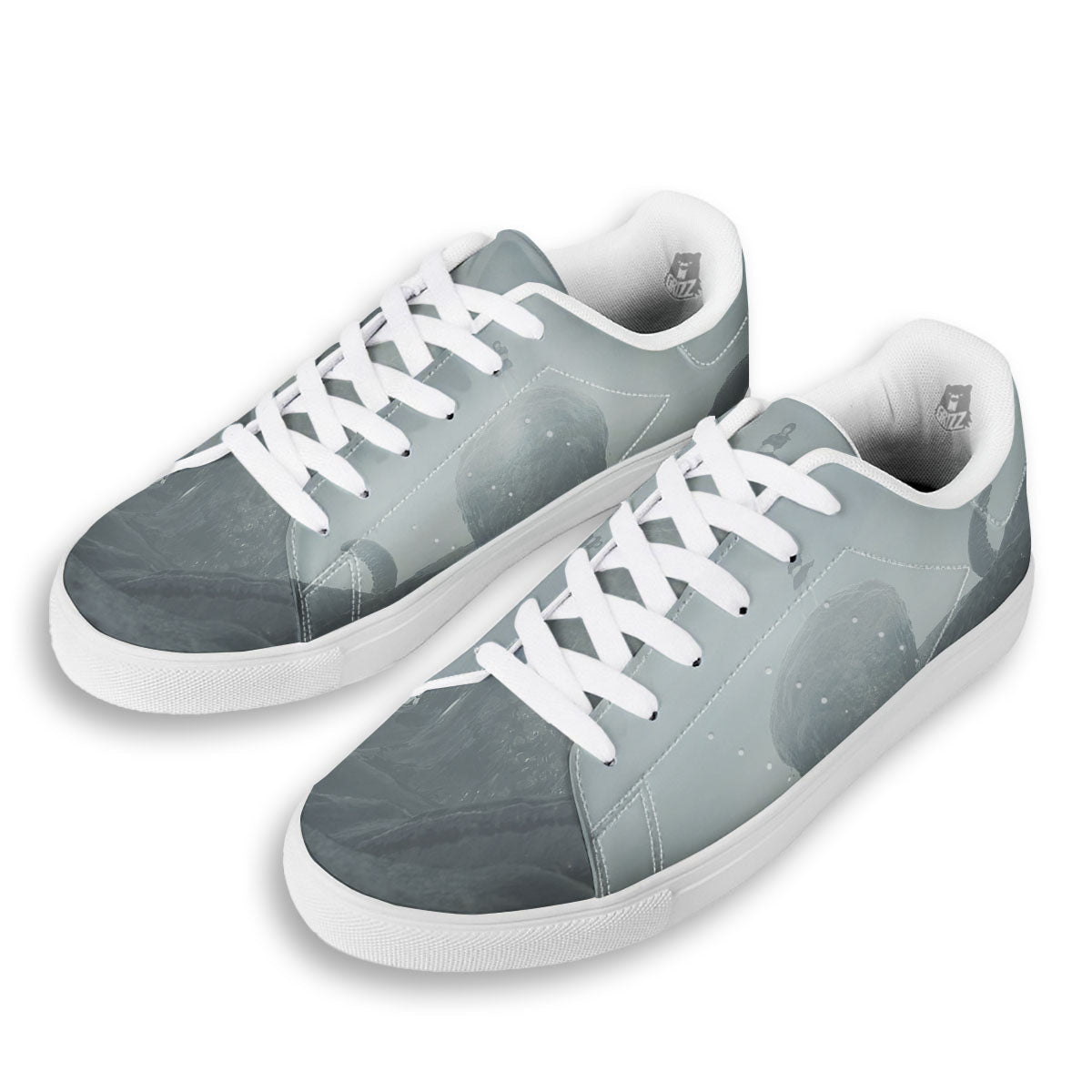 Kraken And Girl On Sea Print White Low Top Sneakers-grizzshop