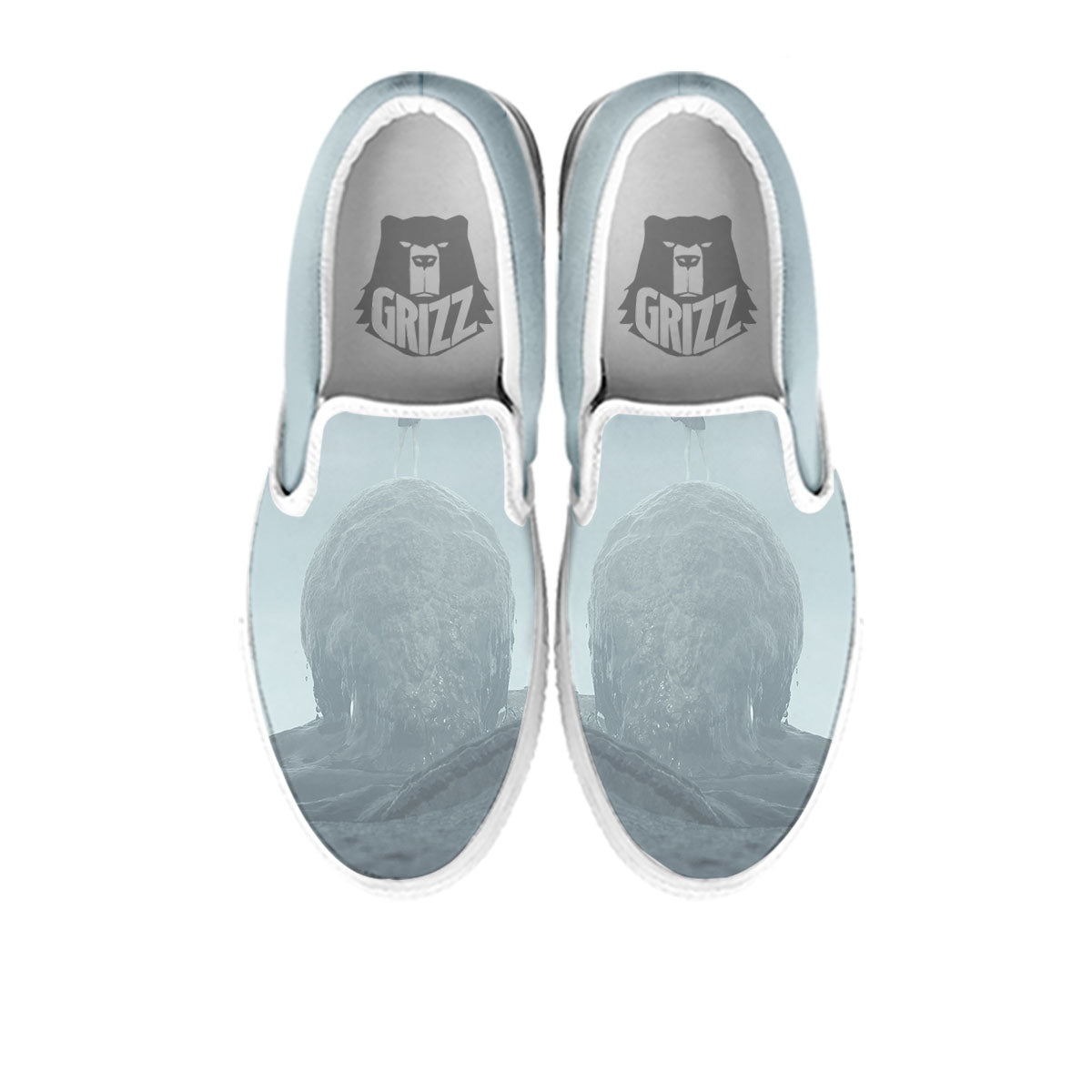 Kraken And Girl On Sea Print White Slip On Shoes-grizzshop