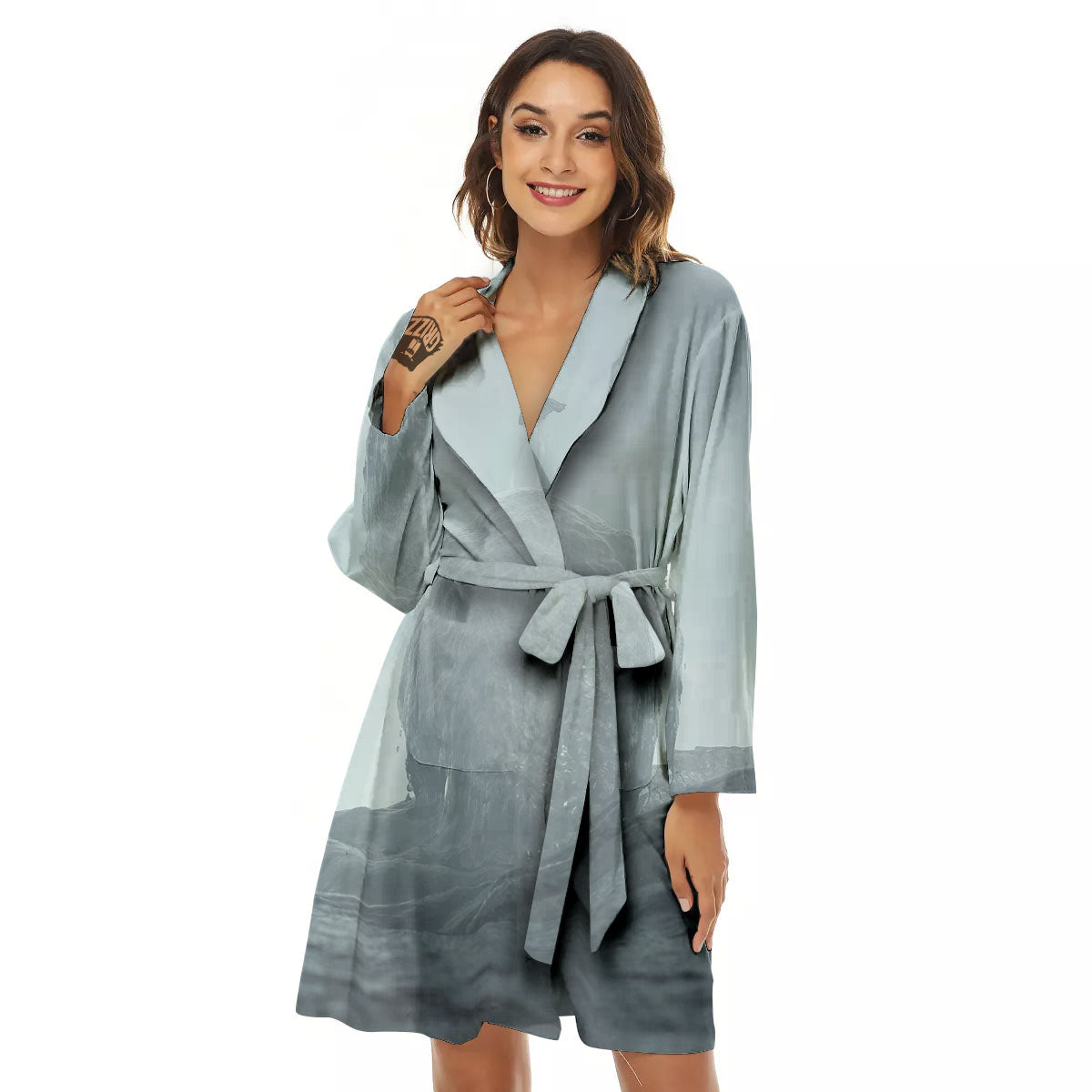 Kraken And Girl On Sea Print Women's Robe-grizzshop