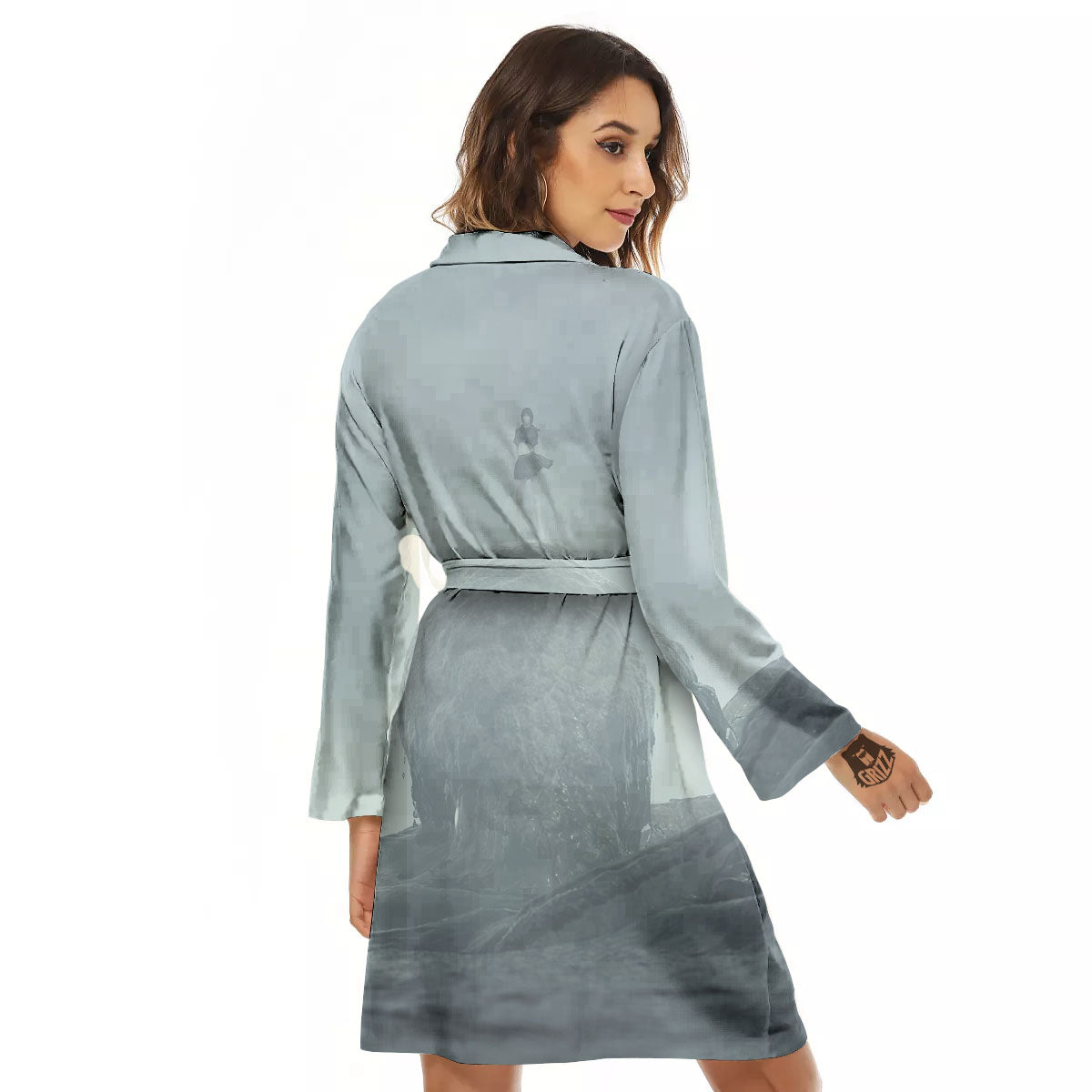 Kraken And Girl On Sea Print Women's Robe-grizzshop