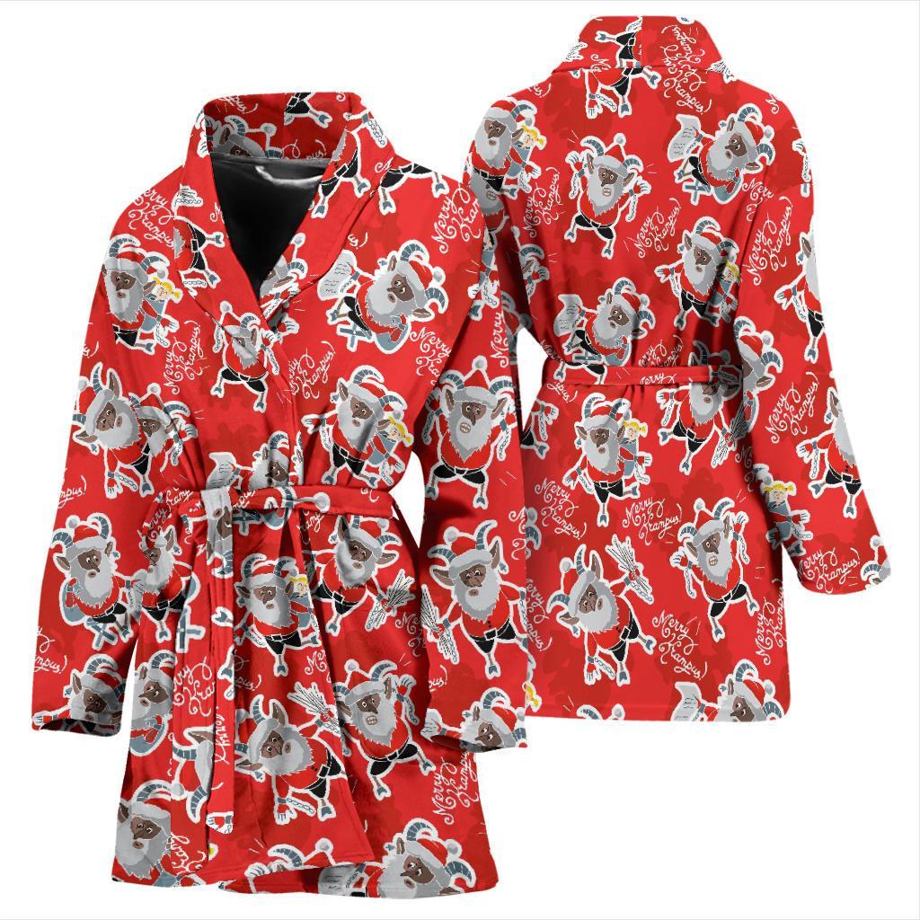 Krampus Christmas Print Pattern Women Long Robe-grizzshop