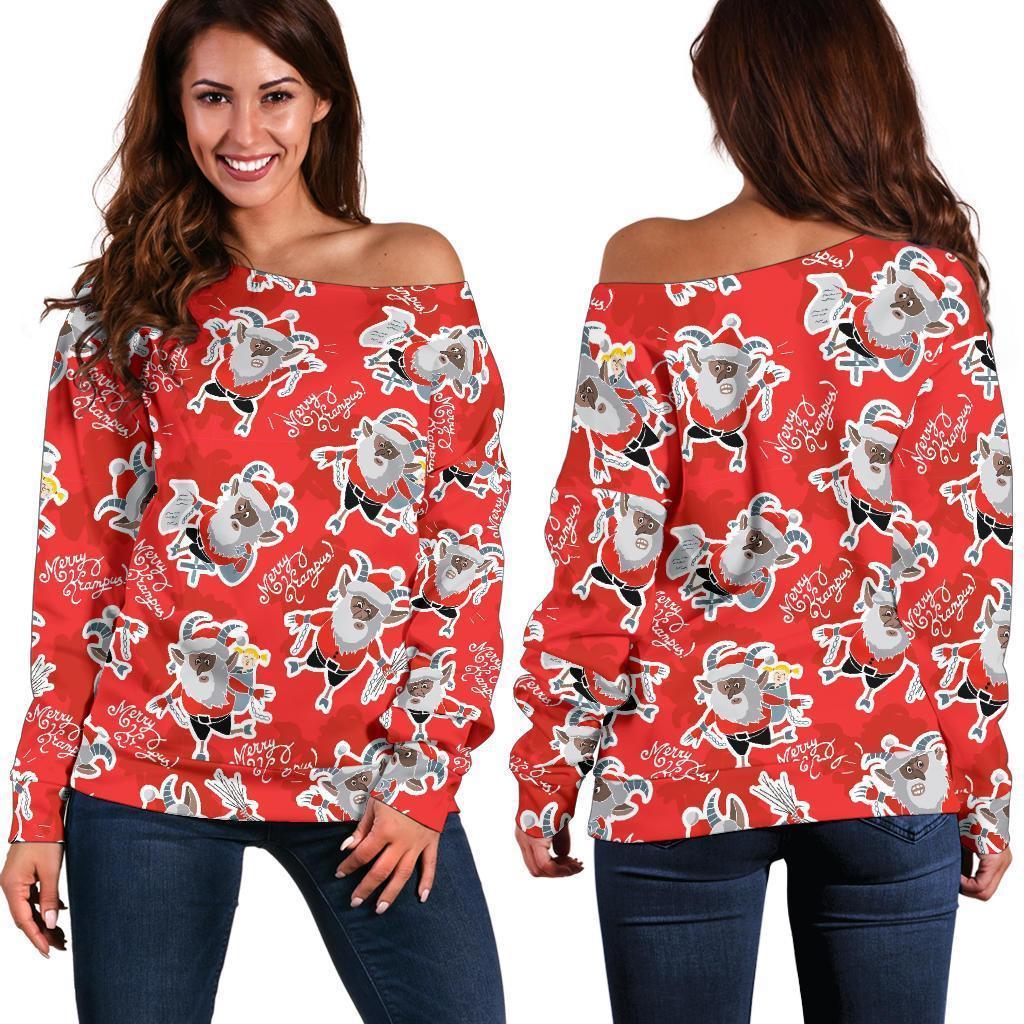 Krampus Christmas Print Pattern Women Off Shoulder Sweatshirt-grizzshop