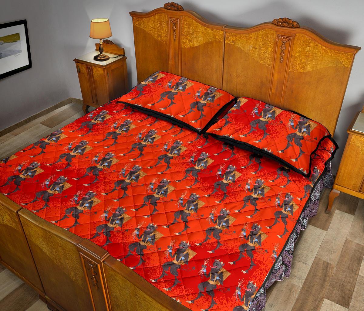 Krampus Pattern Print Bed Set Quilt-grizzshop