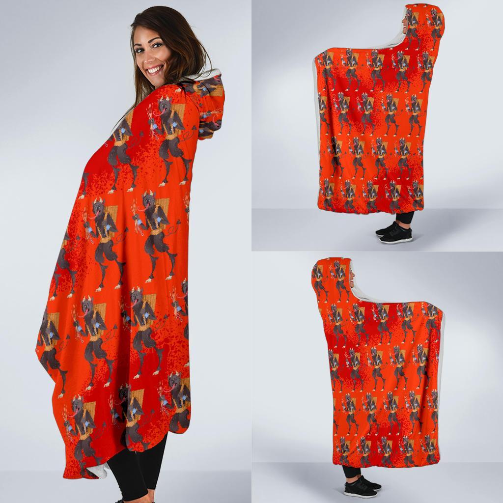 Krampus Pattern Print Hooded Blanket-grizzshop