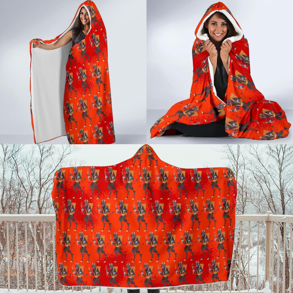 Krampus Pattern Print Hooded Blanket-grizzshop