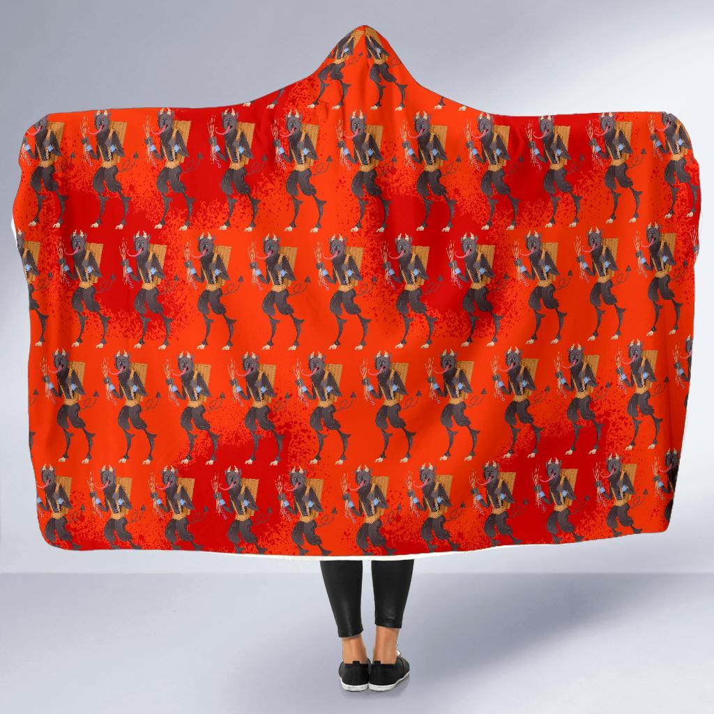 Krampus Pattern Print Hooded Blanket-grizzshop