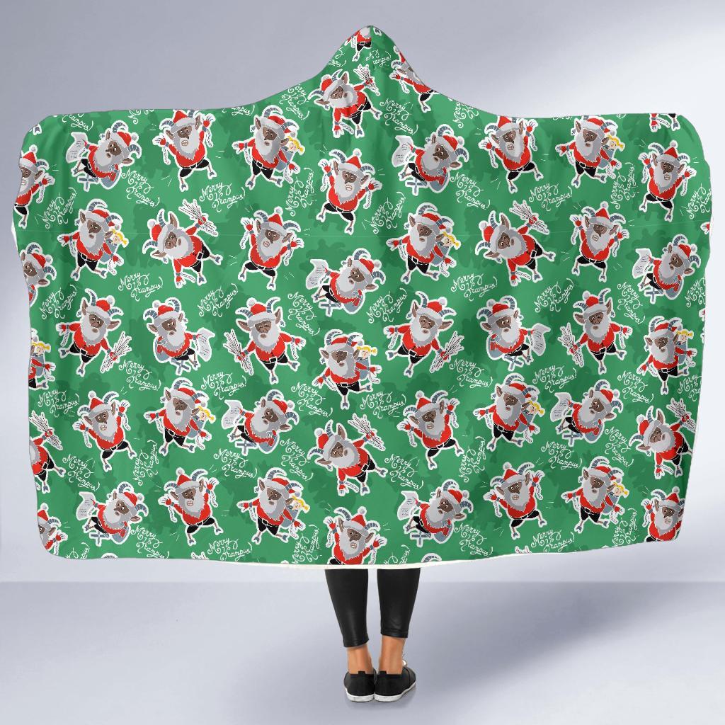Krampus Print Pattern Hooded Blanket-grizzshop