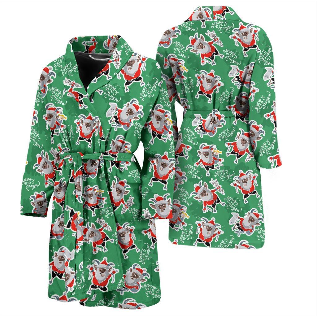 Krampus Print Pattern Men Long Robe-grizzshop