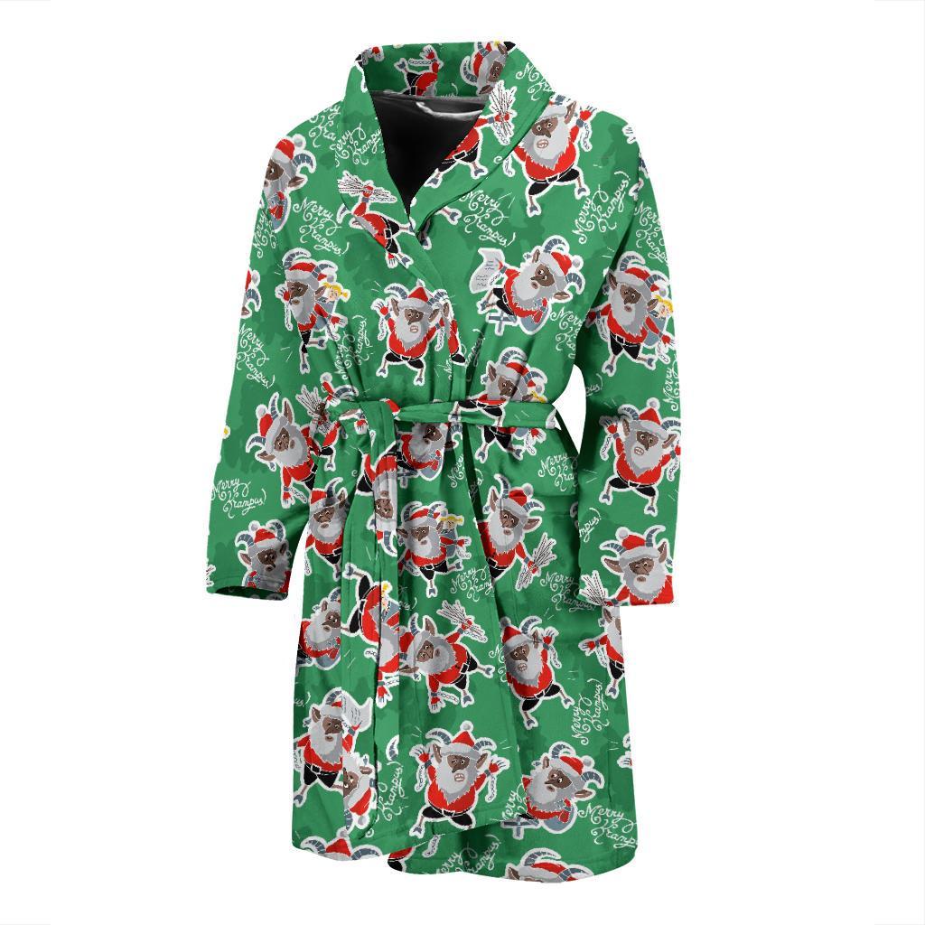 Krampus Print Pattern Men Long Robe-grizzshop