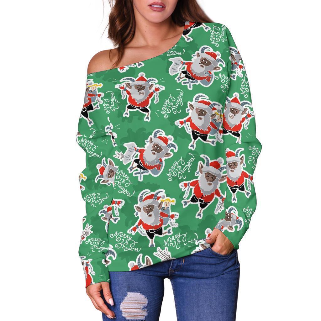 Krampus Print Pattern Women Off Shoulder Sweatshirt-grizzshop