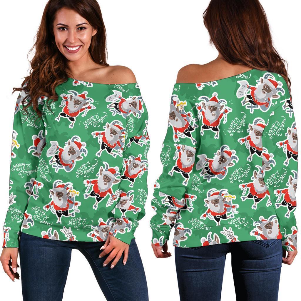 Krampus Print Pattern Women Off Shoulder Sweatshirt-grizzshop